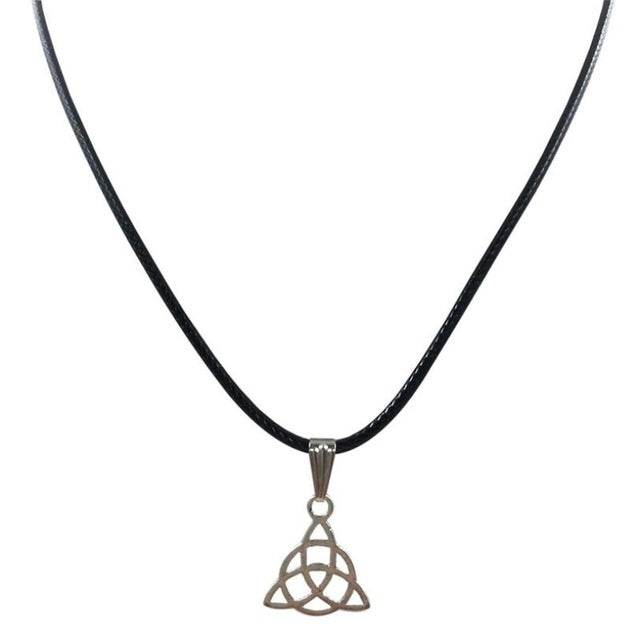 New Retro Triangle Necklace Pendant Black Leather